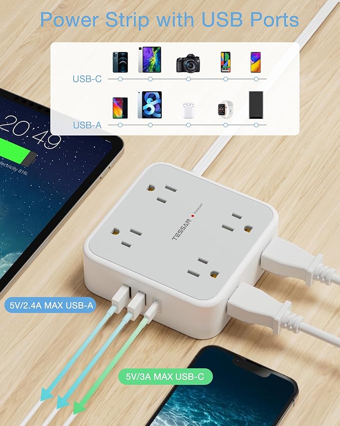 TESSAN Surge Protector Power Strip 15 Ft Cord, 8 Widely Spaced Outlets - Image 4