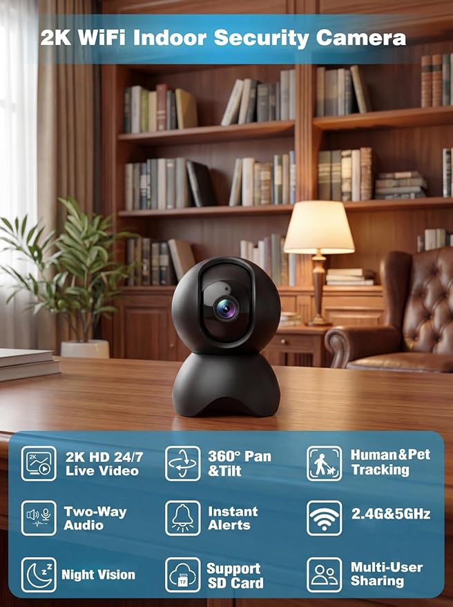 YYSY 2K 2.4GHz & 5GHz Indoor Security Camera, 2 Packs Pet/Dog/Baby Security - Image 2