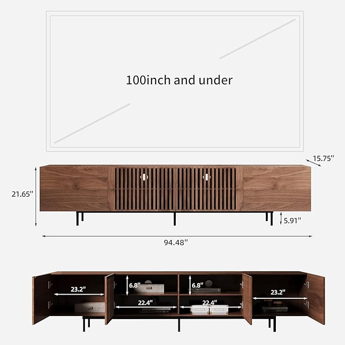 gaoyangjiaju 94.48" Mid-Century Modern TV Stand, Walnut Media Console - Image 2