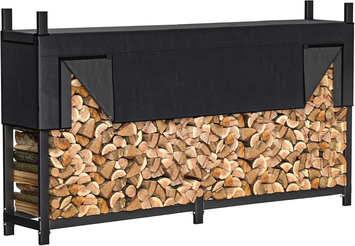 ultrawall firewood rack w/waterproof cover, freestanding wood log, main product view