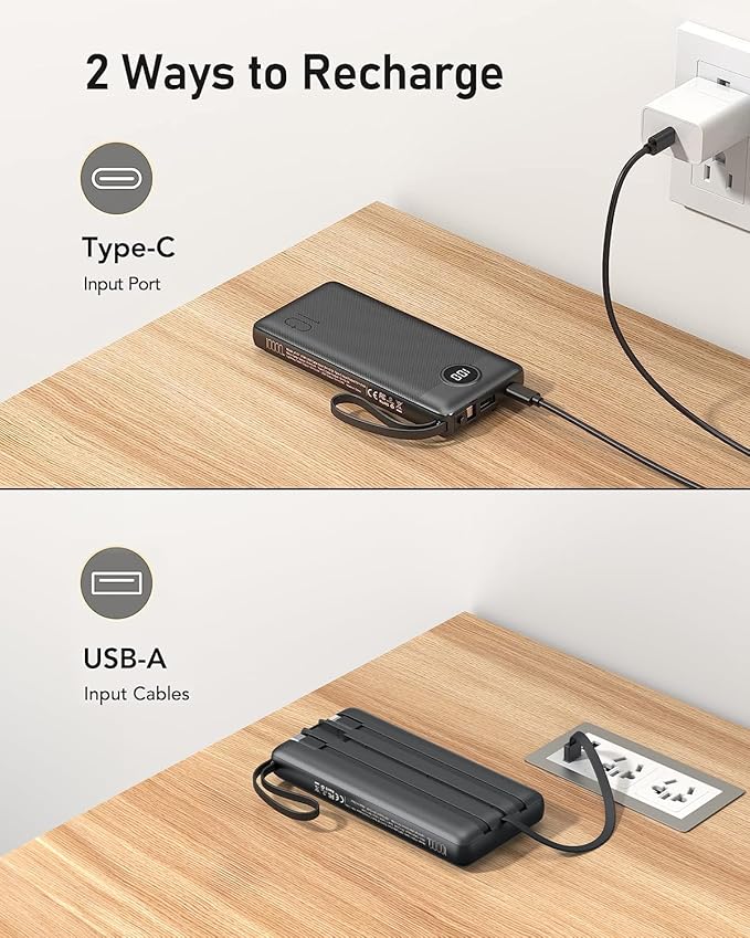 VEEKTOMX Portable Charger Built-in Cables, 10000mAh Power Bank - Image 6