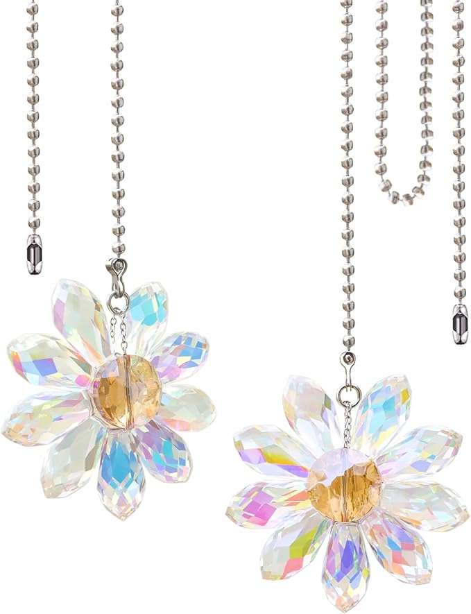 LEFERS Ceiling Fan Pull Chain, 2 Pieces 1.8" Crystal Glass Flower Pendants by L%C3%88FERS