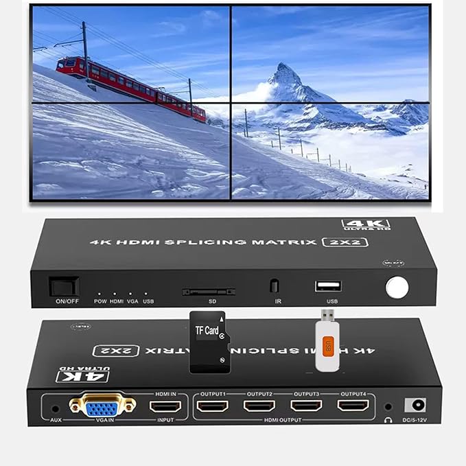 4-in4-out Video Wall Controller 2x2, HDMI & VGA & USB & SD Support 4K Input TV by DUOMEIZHONG