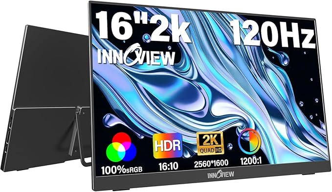 InnoView 16" 2.5K 120Hz Portable Monitor Built-in Speakers and Kickstand & VESA by InnoView