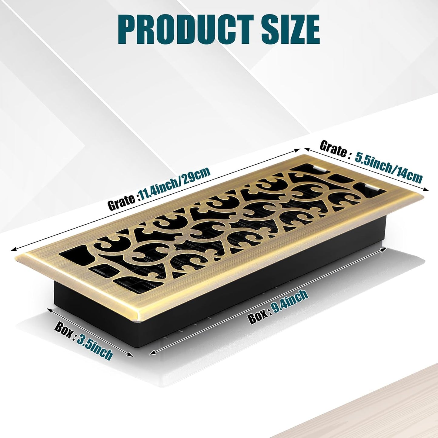 10 Pcs Heavy Duty Floor Registers Carbon Steel Walkable Floor Vent Covers Easy Adjust Air Flow Decoration for Home Heater Air Grilles Vents Supply (Brass,4 x 10 Inch)