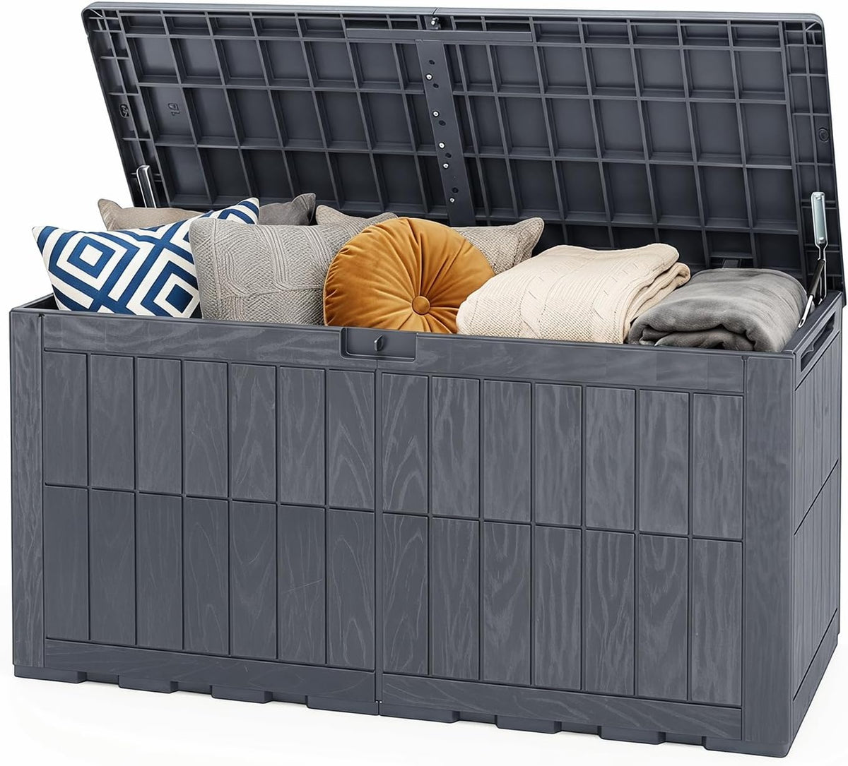 tangkula 120 gallon waterproof outdoor storage box with shown in use