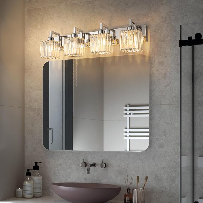 FDPBY Modern Bathroom Vanity Light 4-Lights Chrome Crystal Wall Lamp Bathroom - Image 2