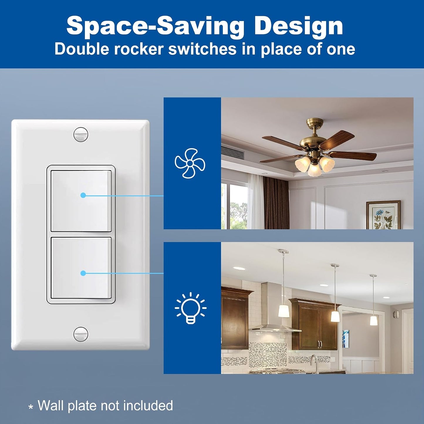 CML 20 Pack Decorator Double Rocker Light Switch, Two Single Pole Electrical Paddle, 15A 120V, in-Wall On/Off Interrupter, Self-Grounding, UL Listed, White