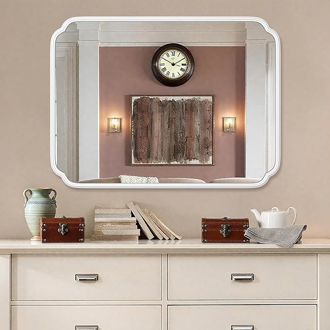 White Bathroom Vanity Mirror for Over Sink 30" x 40" Modern Rounded Corner - Image 3