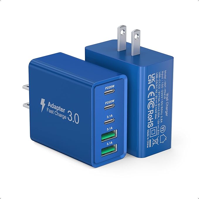 60W USB C Fast Charger Cube, 2 Pack PD+QC Charging Block Power Adapter 5 Port by Qwinjwin