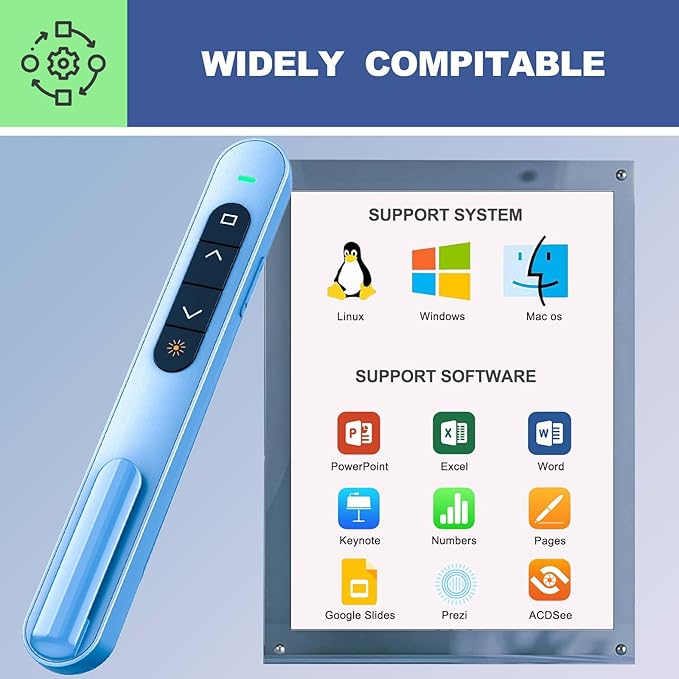 QUI Presentation Clicker for PowerPoint, RF 2.4GHz USB Wireless Presenter Remote - Image 6