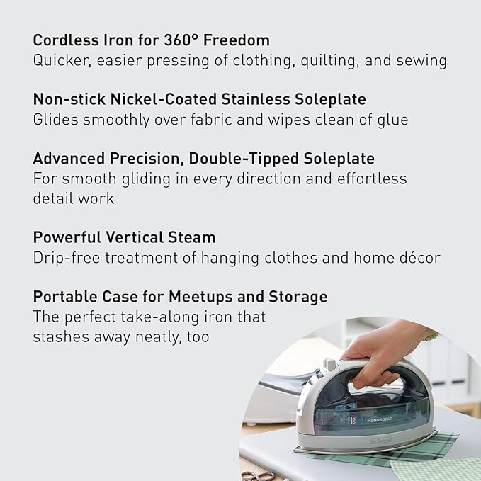 Panasonic NI-QL1100L Cordless Steam/Dry Iron, 1500W Wide Stainless Steel Plate - Image 2
