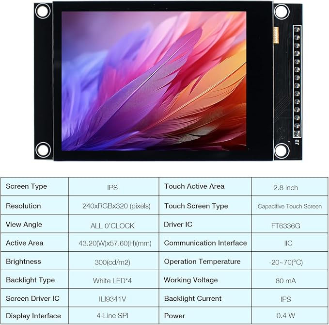 Hosyond 2.8 inch 240x320 IPS Capacitive Touch Screen SPI Serial ILI9341V Driver - Image 3
