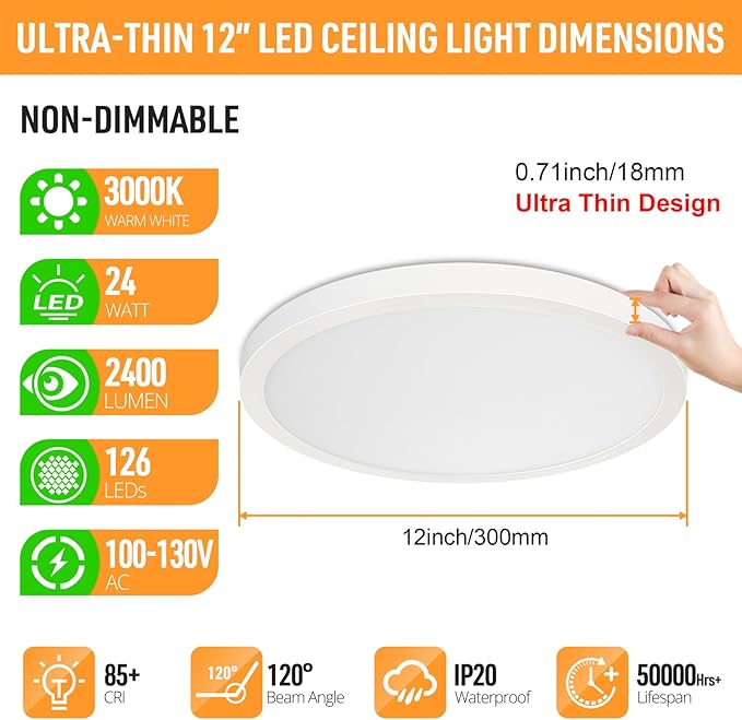 SunRider 2-Pack LED Flush Mount Ceiling Light Fixture, 3000K Warm White - Image 2