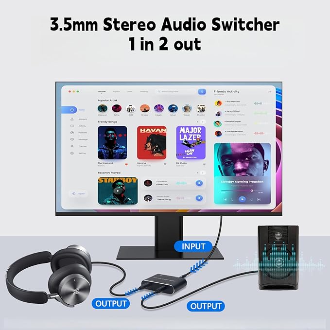 Audio Switch 3.5mm Bi-Direction Switch, Stereo Audio Switcher 2 in 1/1 in 2 Out - Image 4
