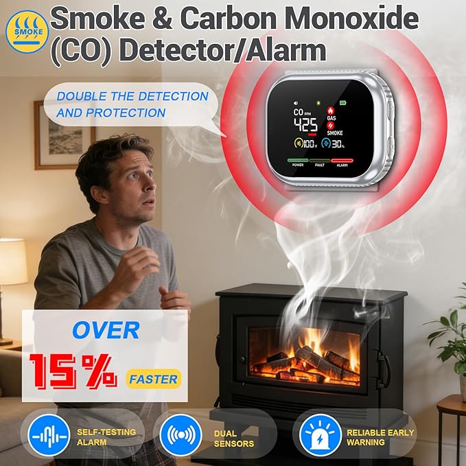 6 in 1 Plug in Smoke and Carbon Monoxide Detector Combo, Portable Smoke - Image 3
