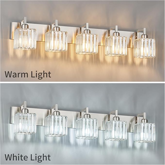 FDPBY Modern Bathroom Vanity Light 5-Lights Brushed Nickel Vanity Light Crystal - Image 4