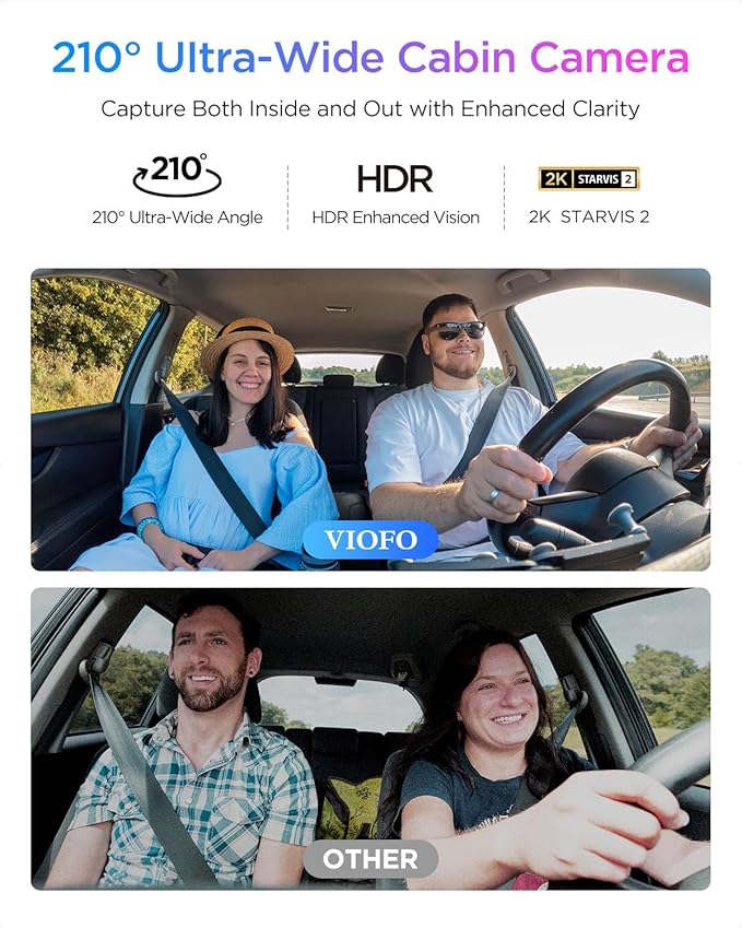 VIOFO A329S 4K 3 Channel Dash Cam, 4K Front + 2K Cabin Fisheye + 2K Rear - Image 4