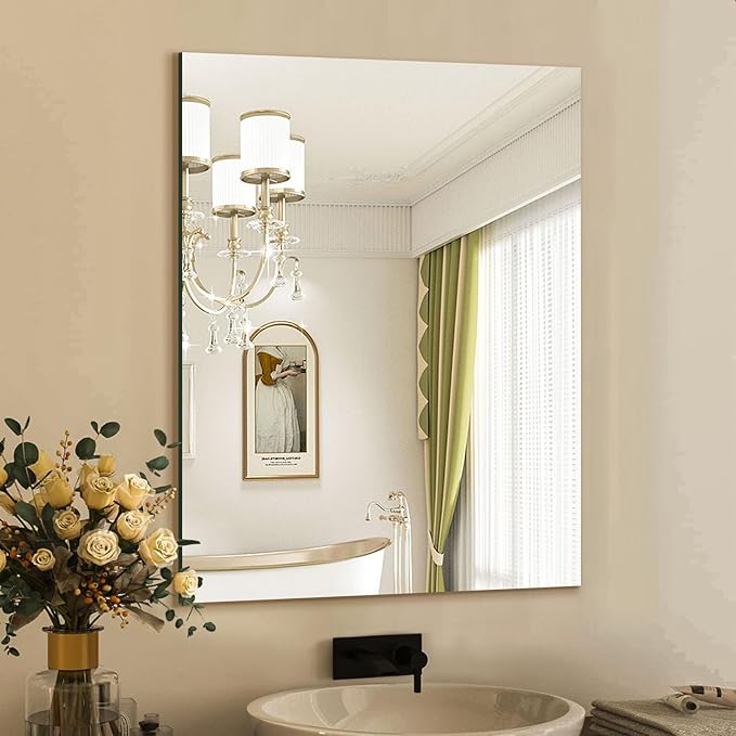 Mirrorons Frameless Mirror, Wall Mirror 24" x 32", Modern Rectangle Bathroom by Mirrorons