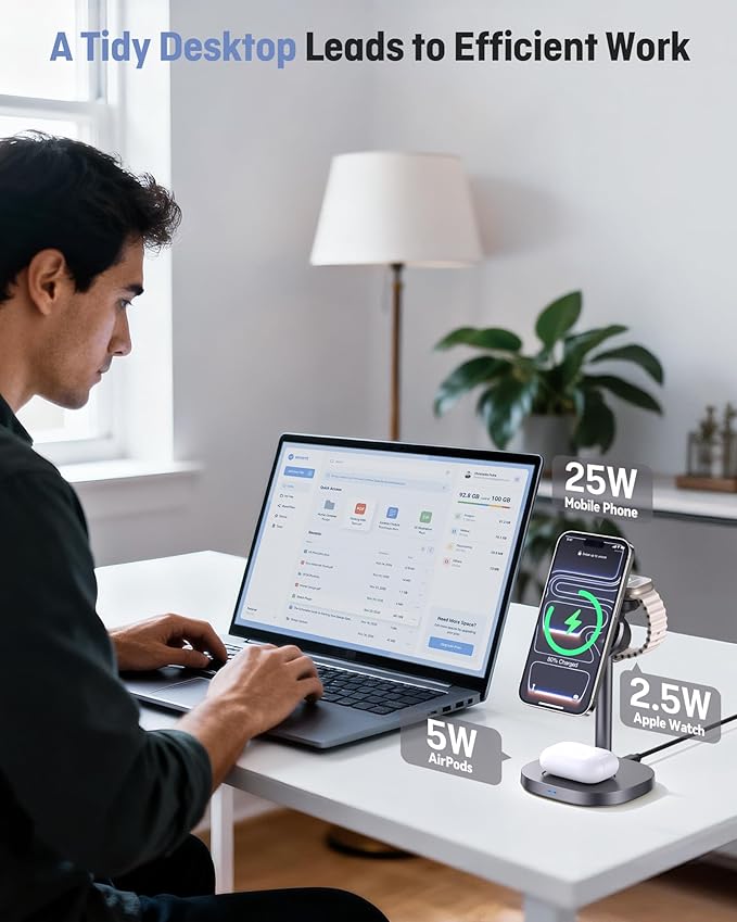 Augnner 3 in 1 Wireless Charging Station, Qi2.2 25W Certified Fast Magnetic - Image 2