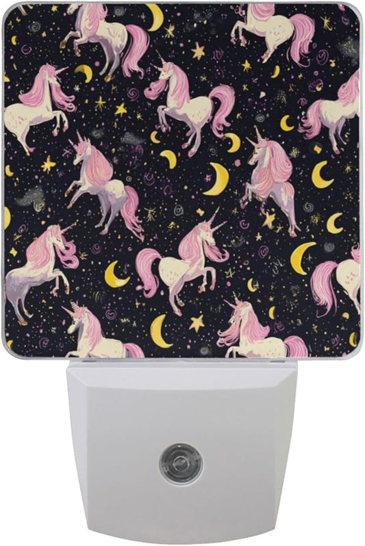 Pigsaly Led Night Light Unicorn Pink Horse Moon Night Light Plug in Wall Lamp by Pigsaly