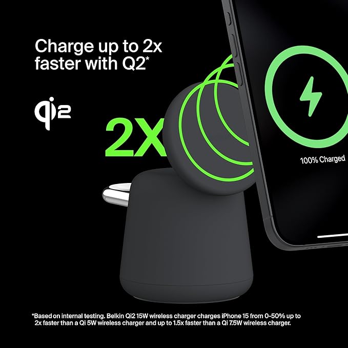 Belkin 2-in-1 Qi2 Wireless Charging Dock 15W Fast Charge iPhone Charger - Image 2