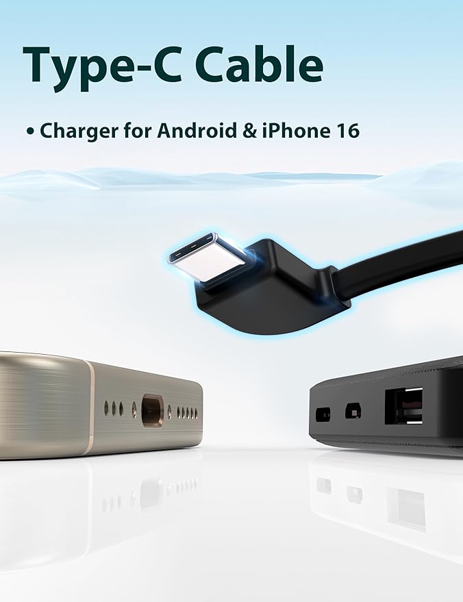 miisso 6000mah Ultra Slim Built in Cables Power Bank, Card Size Built in USB C - Image 6