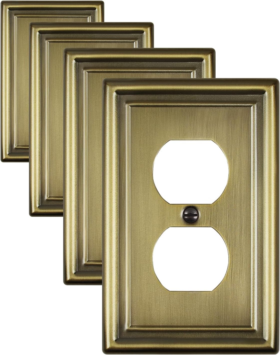 Switch Plates Outlet Covers, 4-Pack Antique Brass Metal Wall Plate | Midsize Duplex Outlet Cover, Perfect for Electrical Outlets, Light Switches Replacement & Renovation for Any Room