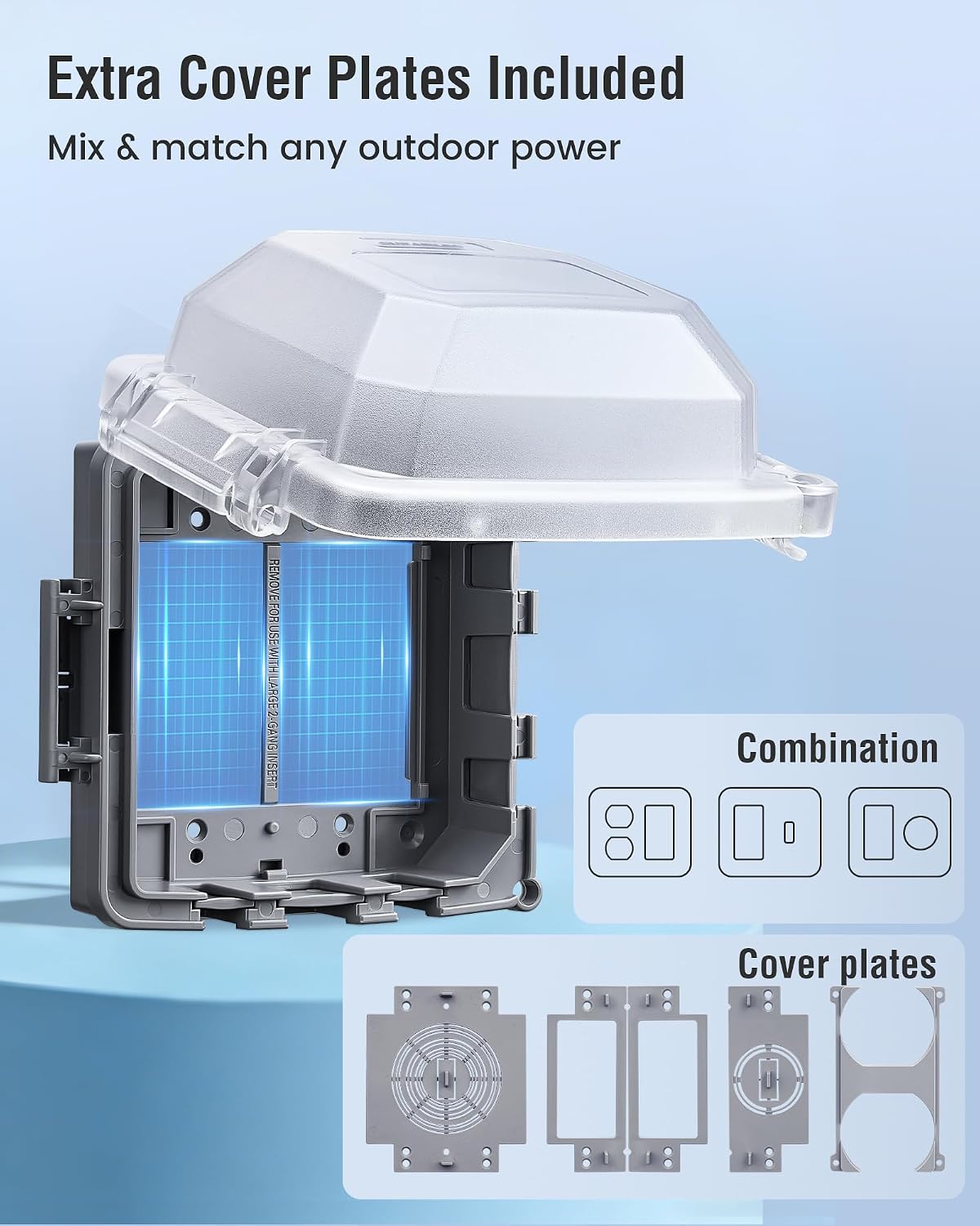 Extra-Duty In-Use Outlet Cover, 2-Gang, UL Listed, Grey, 1-Pack | Weatherproof PC Receptacle Cover, NEMA 3R Rated, Lockable Design, Compatible with GFCI, Duplex Outlets & Switches