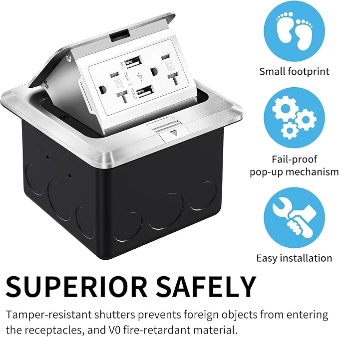 Vagueior Recessed Floor Electrical Outlet Kit, Waterproof Electrical Outlet - Image 5