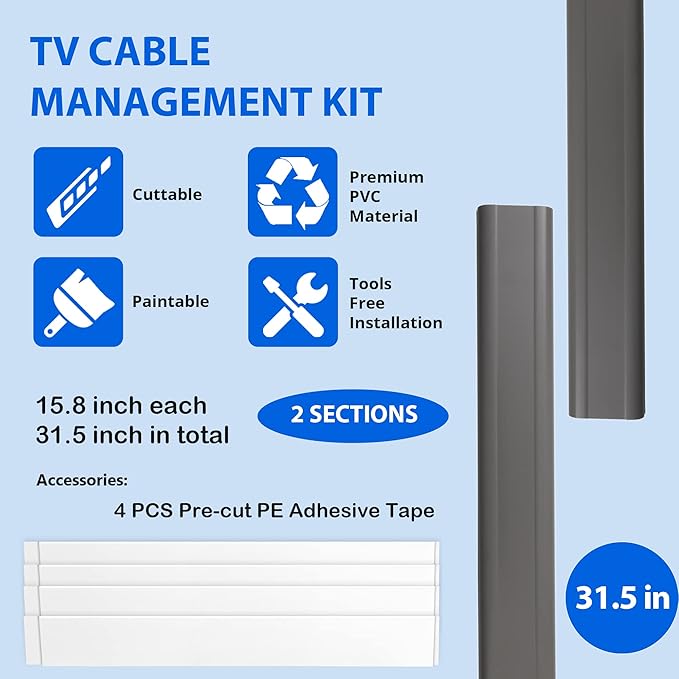 ZhiYo TV Cord Cover for Wall, 31.5 inch Cable Concealer, Cord Hider for Wall - Image 4