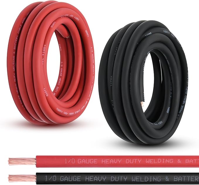 Shirbly 1/0 Gauge Battery Cable, 20FT Red + 20FT Black 1/0 AWG Pure Copper Wire by Shirbly