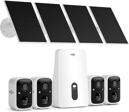 Hiseeu Solar Security Cameras Wireless Outdoor, 4 Cam-Kit, No Subscription by Hiseeu
