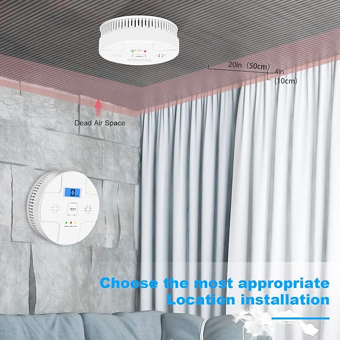 Combination Smoke Carbon Monoxide Alarm Detector Powered by Battery, Dual Alarm - Image 6