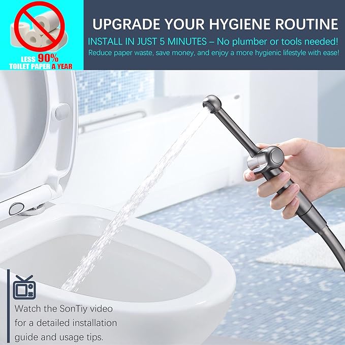 SonTiy Handheld Bidet Toilet Sprayers Black Stainless, Cloth Diaper Sprayer - Image 2