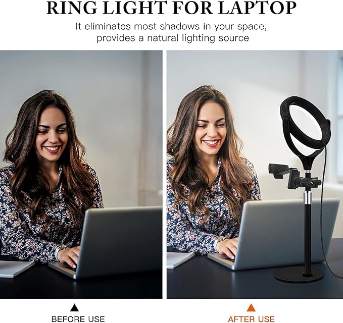 8 inch Desk Ring Light with Stand, Adjustable Computer Circle Light - Image 4
