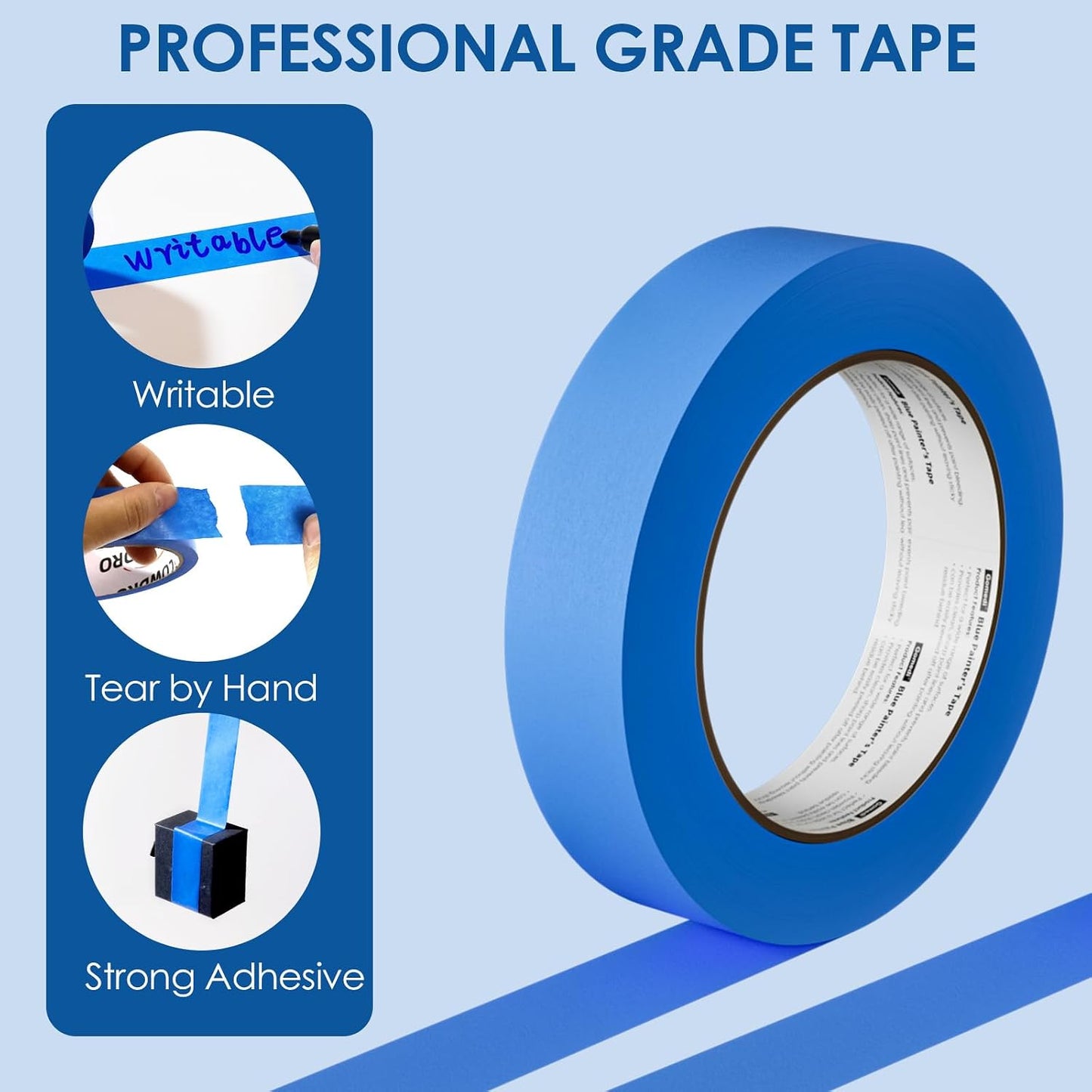 48 Rolls Blue Painters Tape 1 Inch Wide Bulk - Paint Tape UV Resistant | 0.94 In X 55 Yd Automotive & Wall Painting Tape, No Residue & Crisp Lines, Multi-Surface Use, Total 2640 Yds