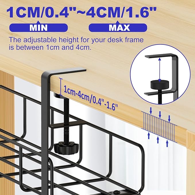15.7” Under Desk Cable Management Tray, No Drill Steel Cable Tray Organizers - Image 4