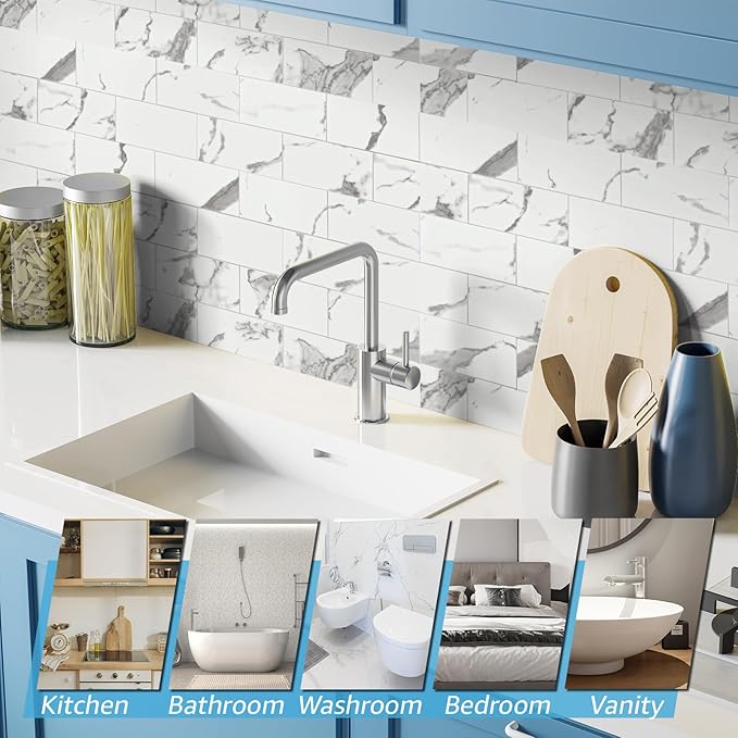 Art3d 102-Piece Faux Stone Peel and Stick Backsplash Tile, Waterproof Thick PVC - Image 8
