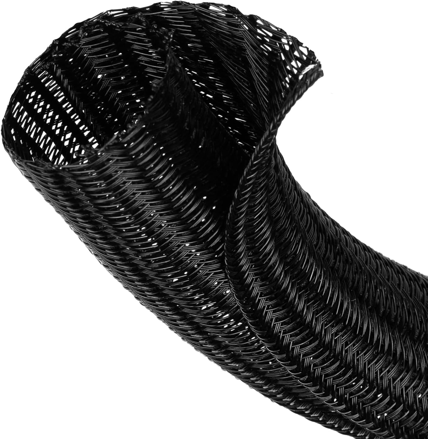 1/2" Cable Management Loom Wrap Sleeve Cord Wire Hider Organizer Covers | ELECFUN 8ft, Split, Braided Protector, Computer USB TV, Protect Cat Dog Pet from Chewing, Self, Black