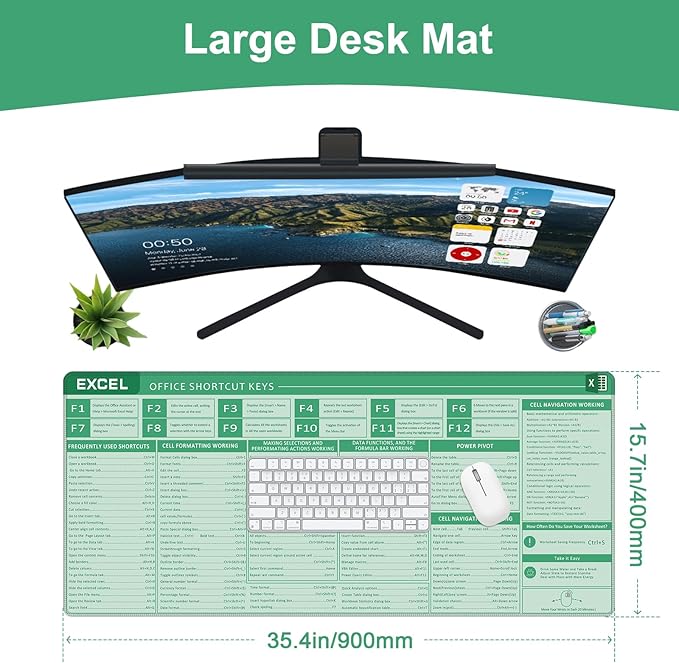 Baziabbo Office Desk Mat, Excel Cheat Sheet Keyboard Mat, Excel Shortcut Desk - Image 2