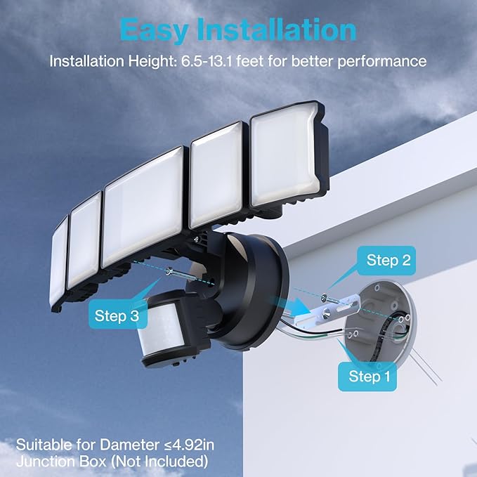 Olafus 130W Motion Sensor Outdoor Lights, 13000LM 6500K Daylight Flood Lights - Image 6