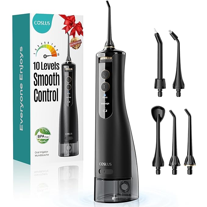 COSLUS Portable Water Flosser for Teeth: 10 Pressure Settings Professional by COSLUS
