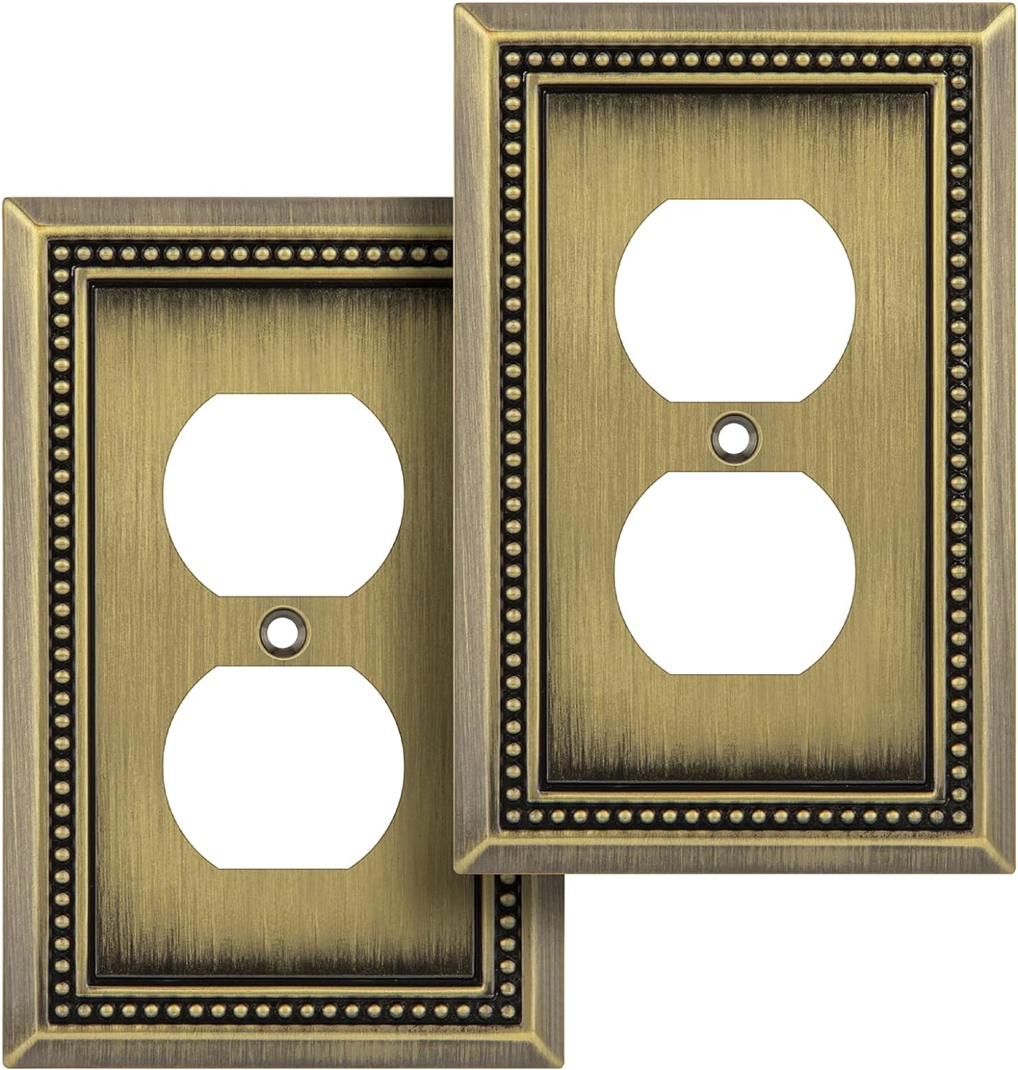 Sunken Pearls Heavy Duty Decorative Wall Plate Switch Plate Outlet Cover (Single Duplex, 2 Pack, Antique Brass)