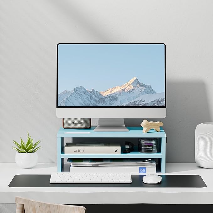 Marbrasse Monitor Stand Riser, 16.5 Inch 2 Tier Computer Printer Shelf Stand - Image 6