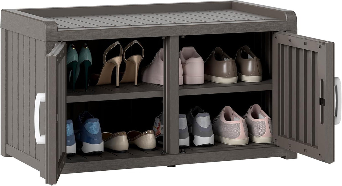 2-tier storage bench, waterproof uv-resistant outdoor shoe storage, main product view