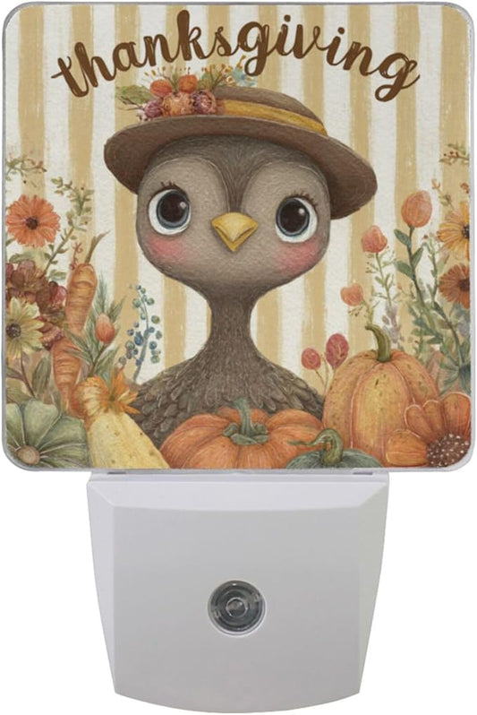 Pigsaly Led Night Light Thanksgiving Cute Turkey Autumn Pumpkins Carrots by Pigsaly