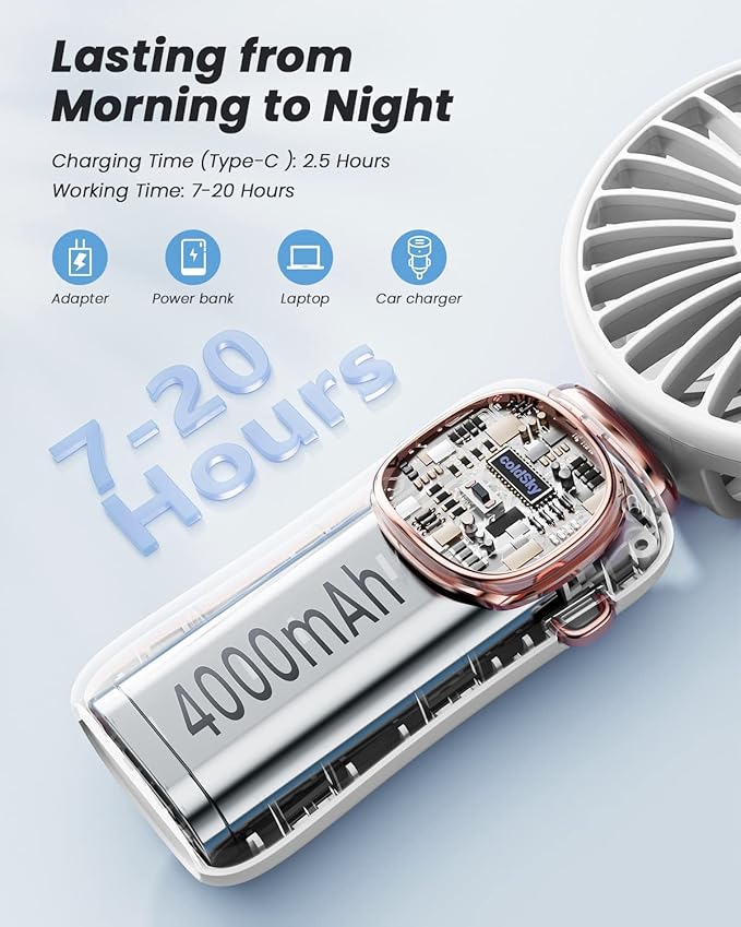 coldSky Portable Handheld Fan, 4000mAh Battery Operated 3 in 1 Multifunction - Image 2