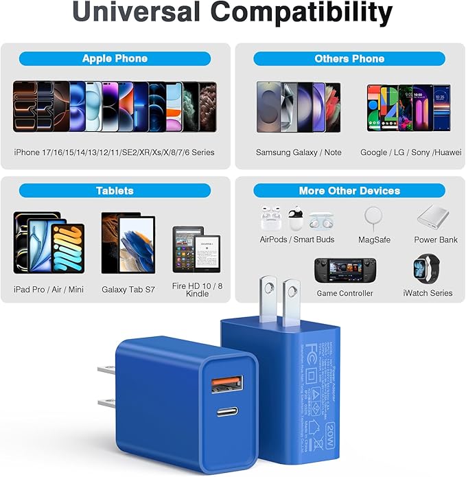 2 Pack USB C Charger, 20W PD Fast Charger Dual Port Plug Type C Charger - Image 3