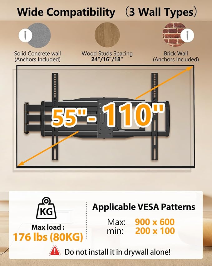 FORGING MOUNT 43–110 inch Long Arm Full Motion TV Wall Mount Holds 176 lbs - Image 3
